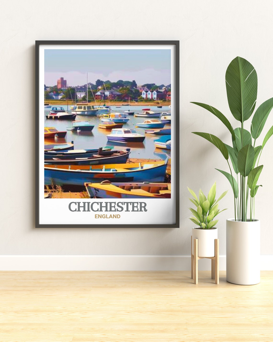 Chichester England Harbour Boats Colorful Marina Scene Poster - Image 2