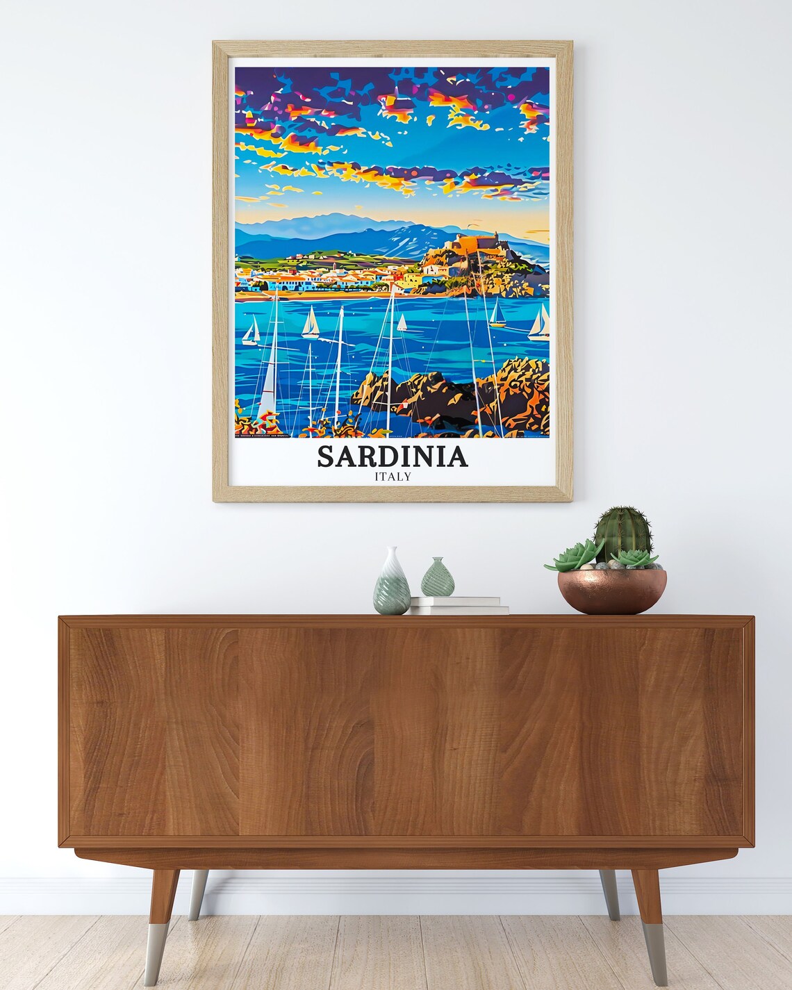 Sardinia Italy Coastal Town at Sunset With Moored Sailboats Poster - Image 3