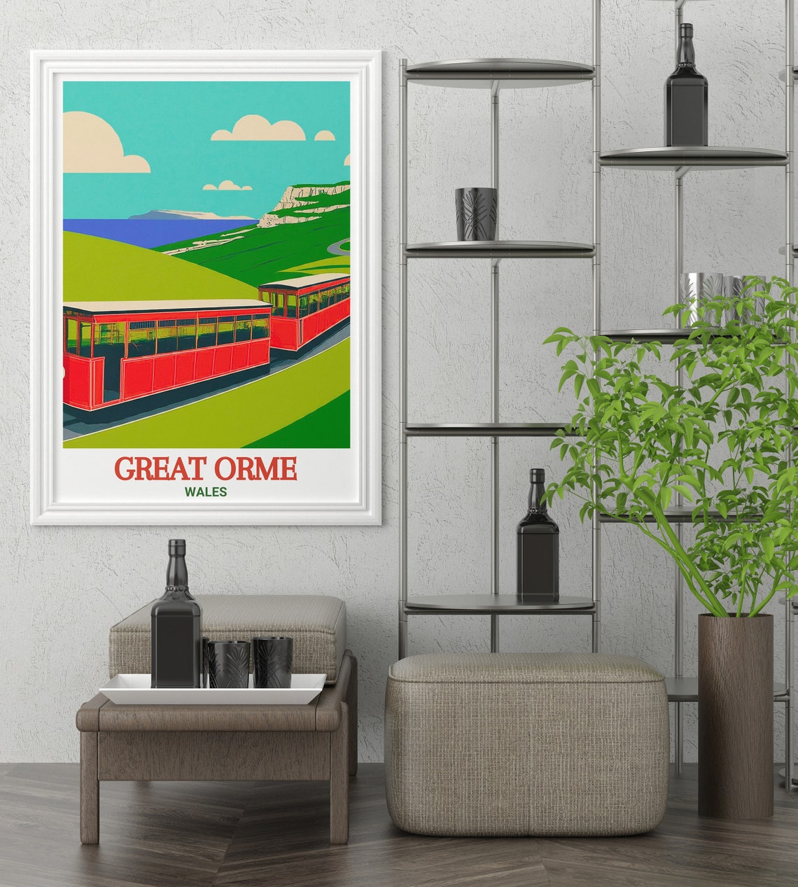 Great Orme Wales Historic Red Tramway Cars Mountain View Poster - Image 2