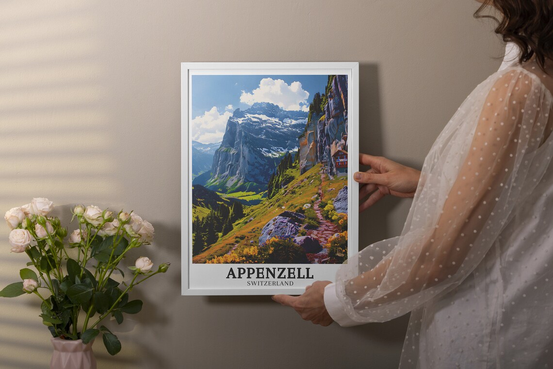 Appenzell Ebenalp Mountain Cliff Guesthouse Switzerland Travel Poster - Image 3