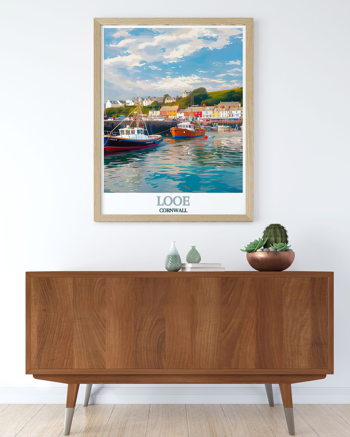Looe Harbour Fishing Boats Colorful Waterfront Travel Poster - Image 2