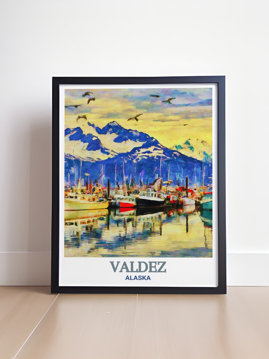 Valdez Alaska Harbor Fishing Boats Snow Mountain Travel Poster - Image 4
