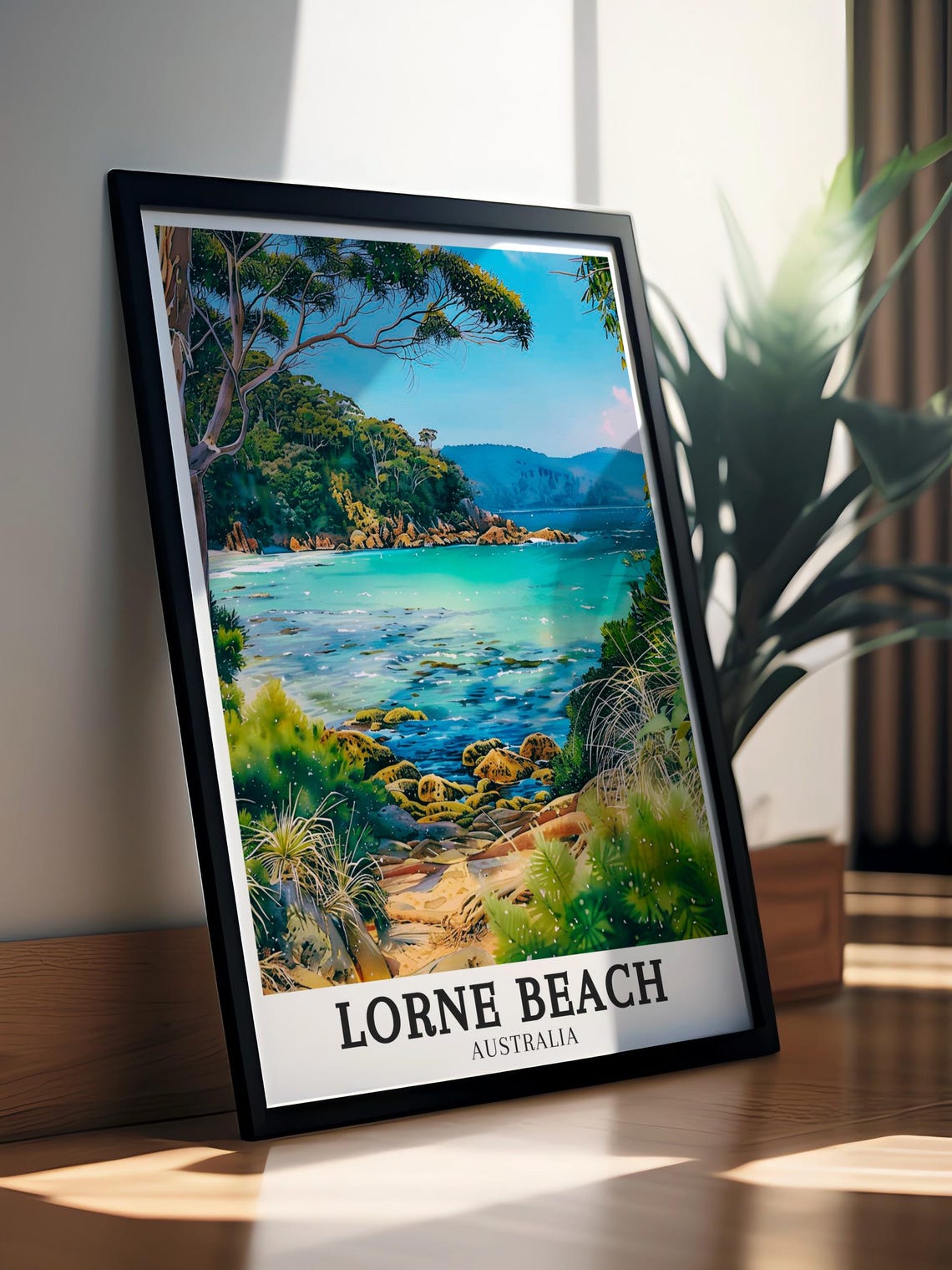 Lorne Beach Australia Rocky Cove with Turquoise Water and Trees Poster - Image 2