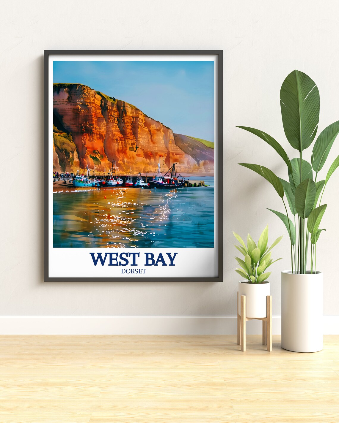 West Bay Dorset Fishing Boats Red Cliffs Seaside Travel Poster - Image 3