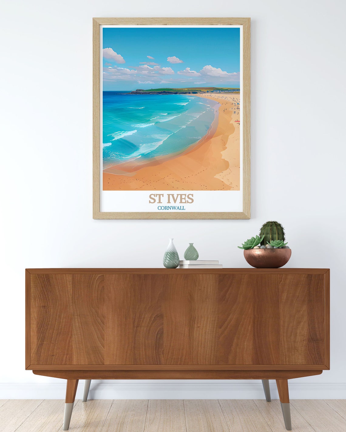St Ives Porthmeor Beach Aerial Surfers Turquoise Cornwall Poster - Image 2