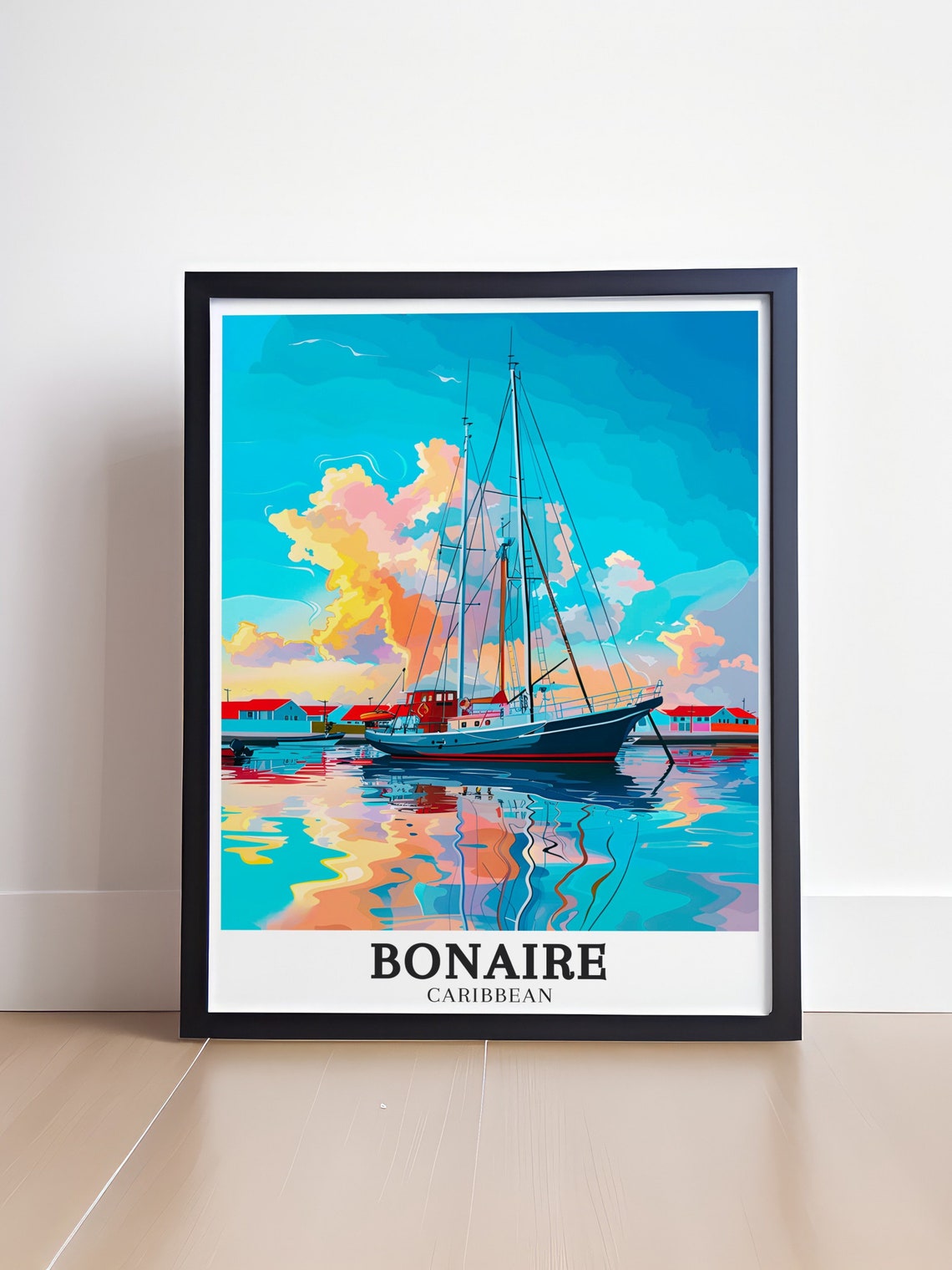 Bonaire Kralendijk Harbor Sailboat at Glowing Sunset Art Poster - Image 4