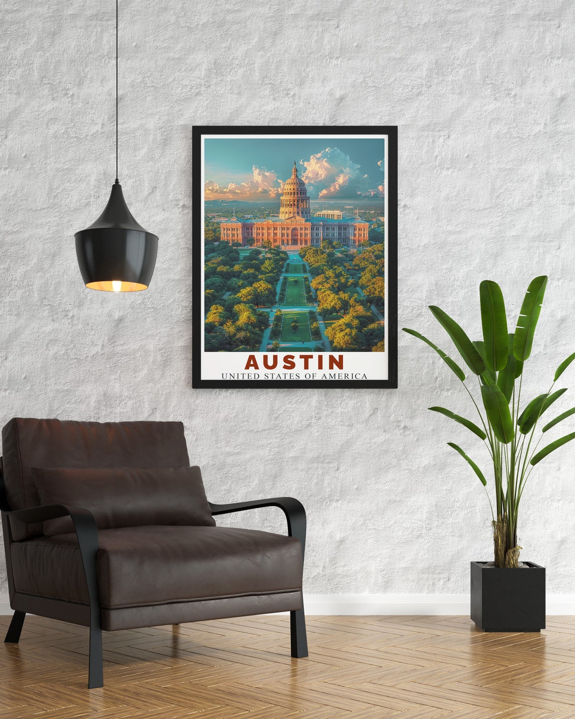 Austin Texas State Capitol Sunset Aerial View Cityscape Poster - Image 2