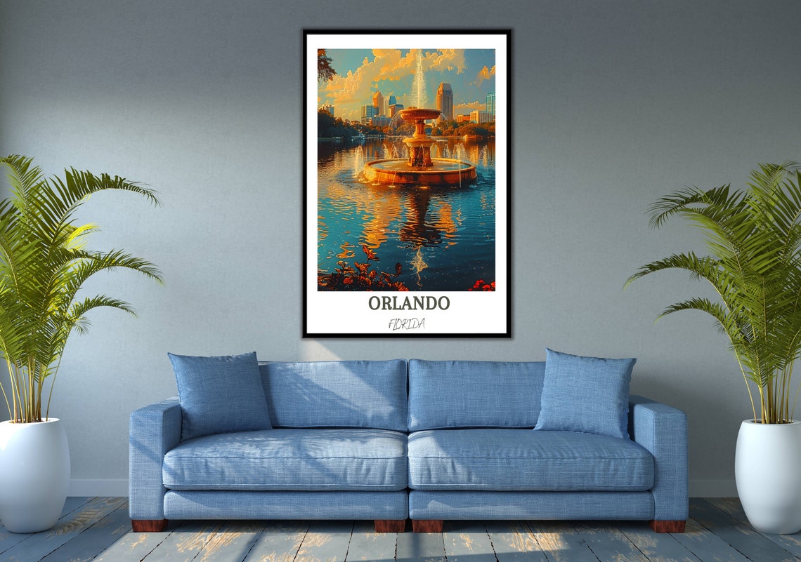 Lake Eola Park Fountain Sunset Glow Over Orlando Florida Poster - Image 3