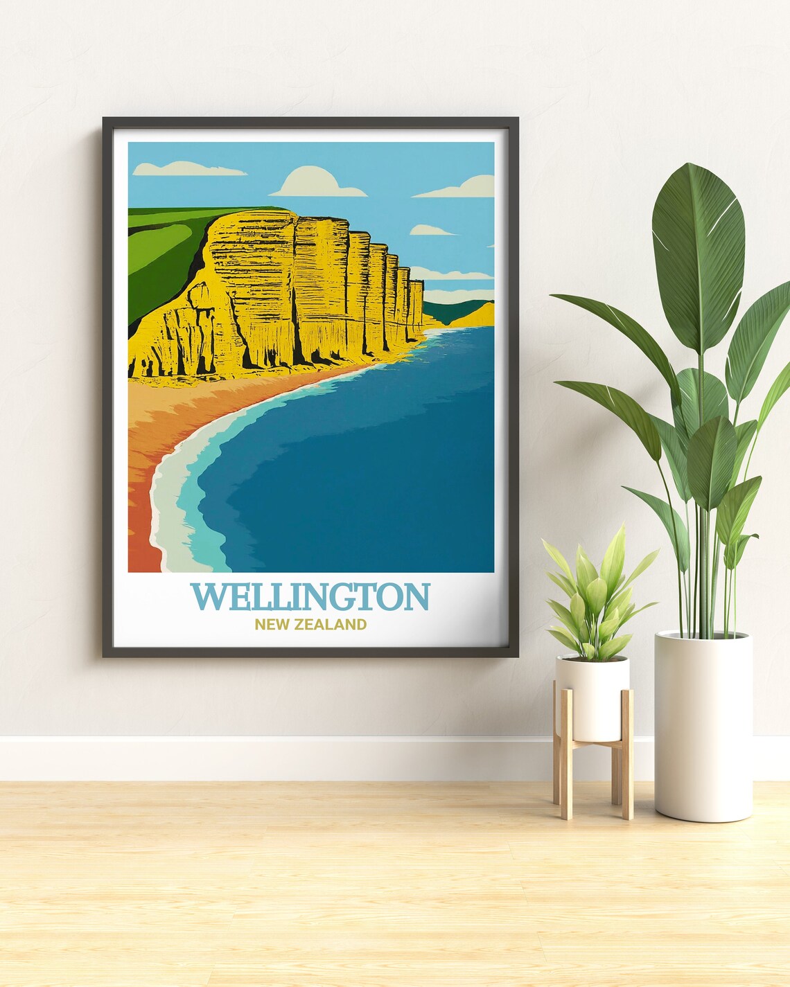 Wellington Golden Cliffs Coast New Zealand Vintage Travel Poster - Image 2