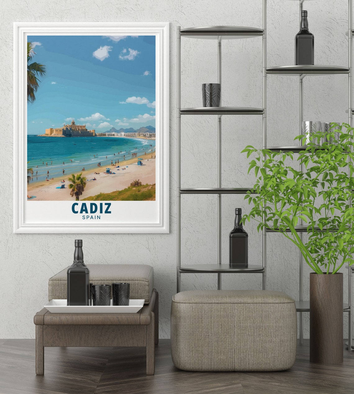 Cadiz Spain La Caleta Beach Palm Trees Sandy Coast Travel Poster - Image 2