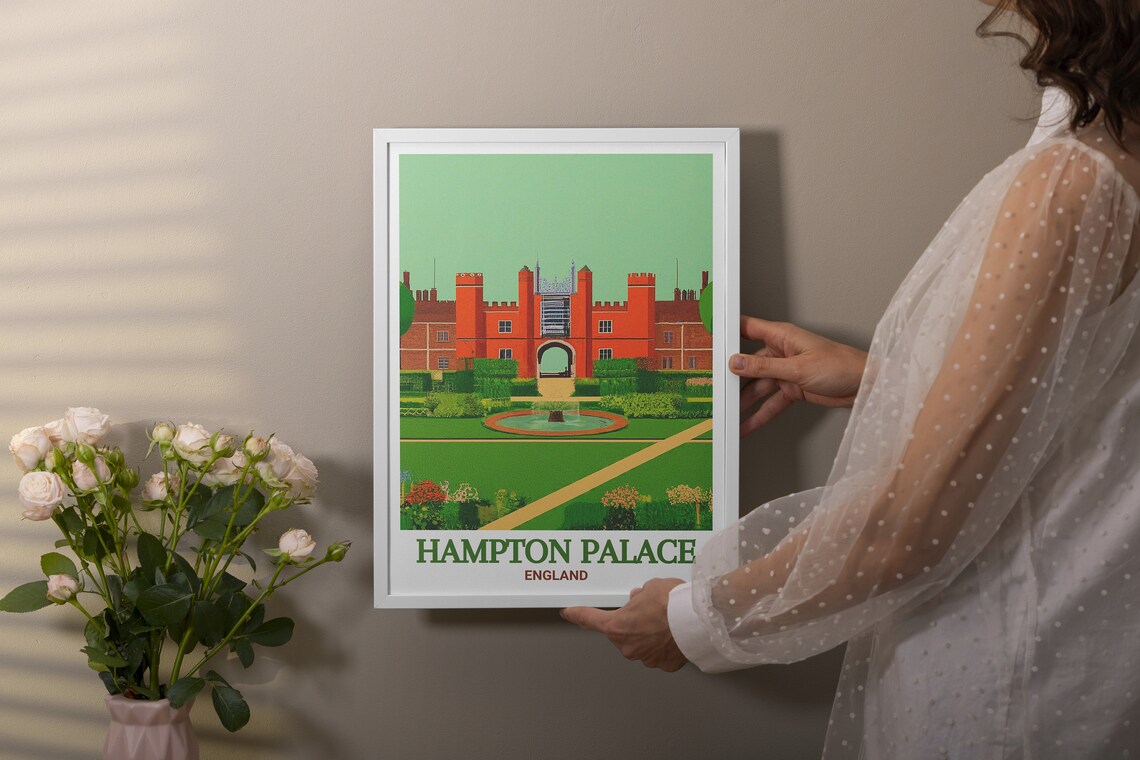 Hampton Palace England Palace Gardens Fountain Vintage Travel Poster - Image 3