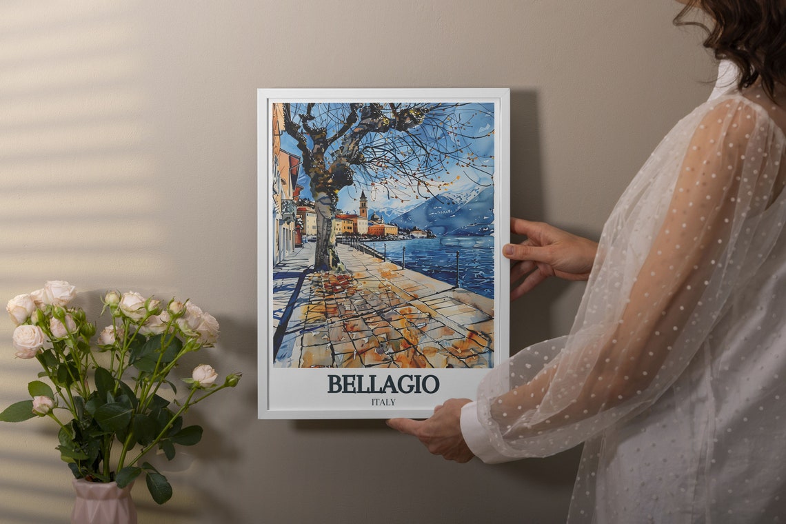 Bellagio Lakeside Promenade Plane Tree Watercolor Italy Poster - Image 4