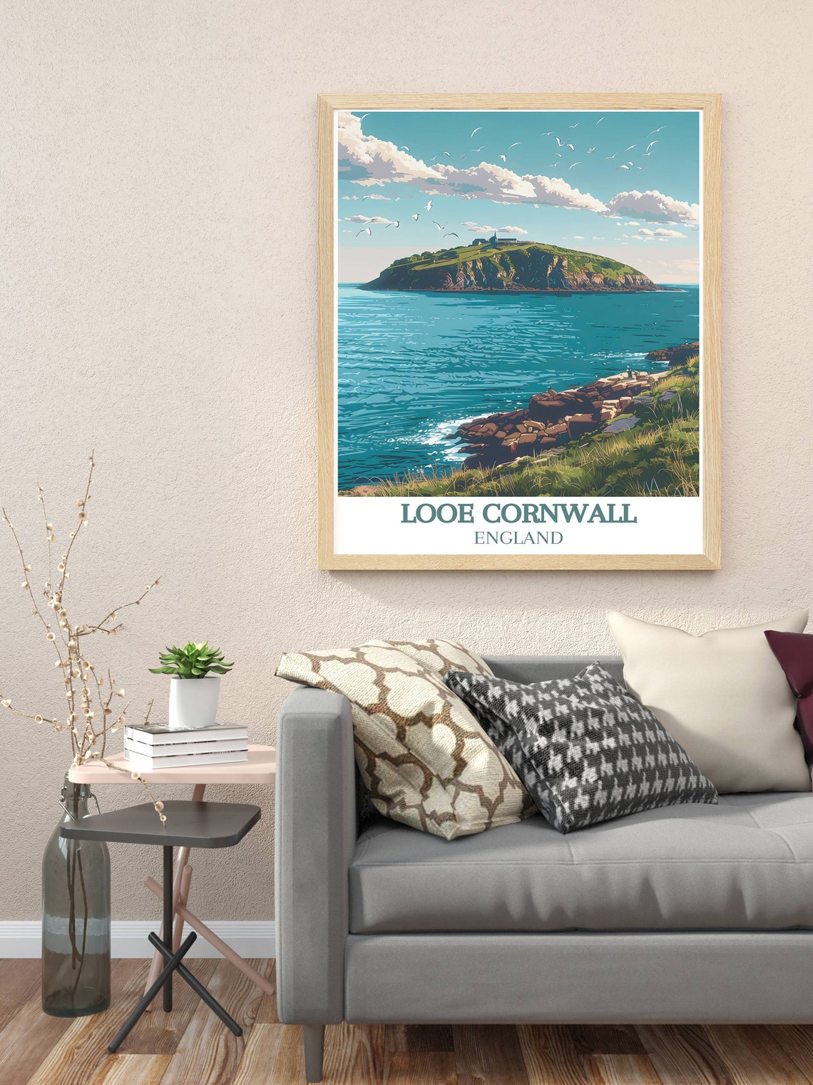 Looe Island Seabirds and Coastline Cornwall England Travel Poster - Image 3