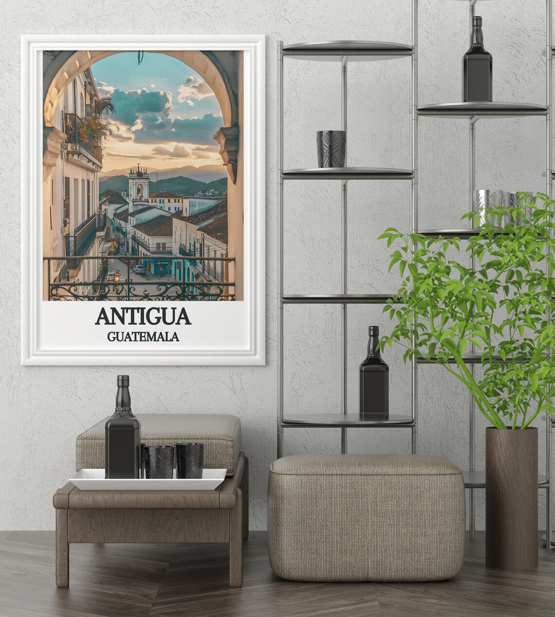Antigua Guatemala Travel Poster Colonial Street Arch Sunset View - Image 2