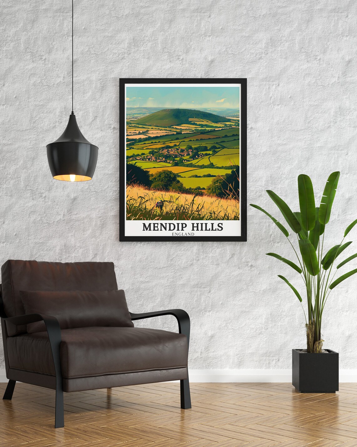 Mendip Hills England Village Countryside Panorama Sunset Travel Poster - Image 3