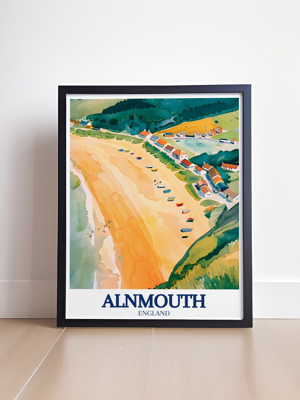Alnmouth England Aerial Beach Village Watercolor Travel Poster - Image 4