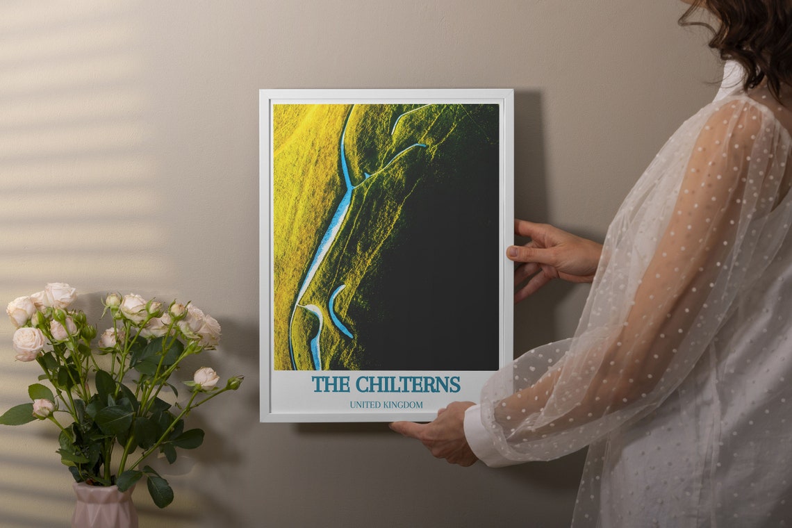 The Chilterns United Kingdom Aerial Green Hills Stream Poster - Image 3