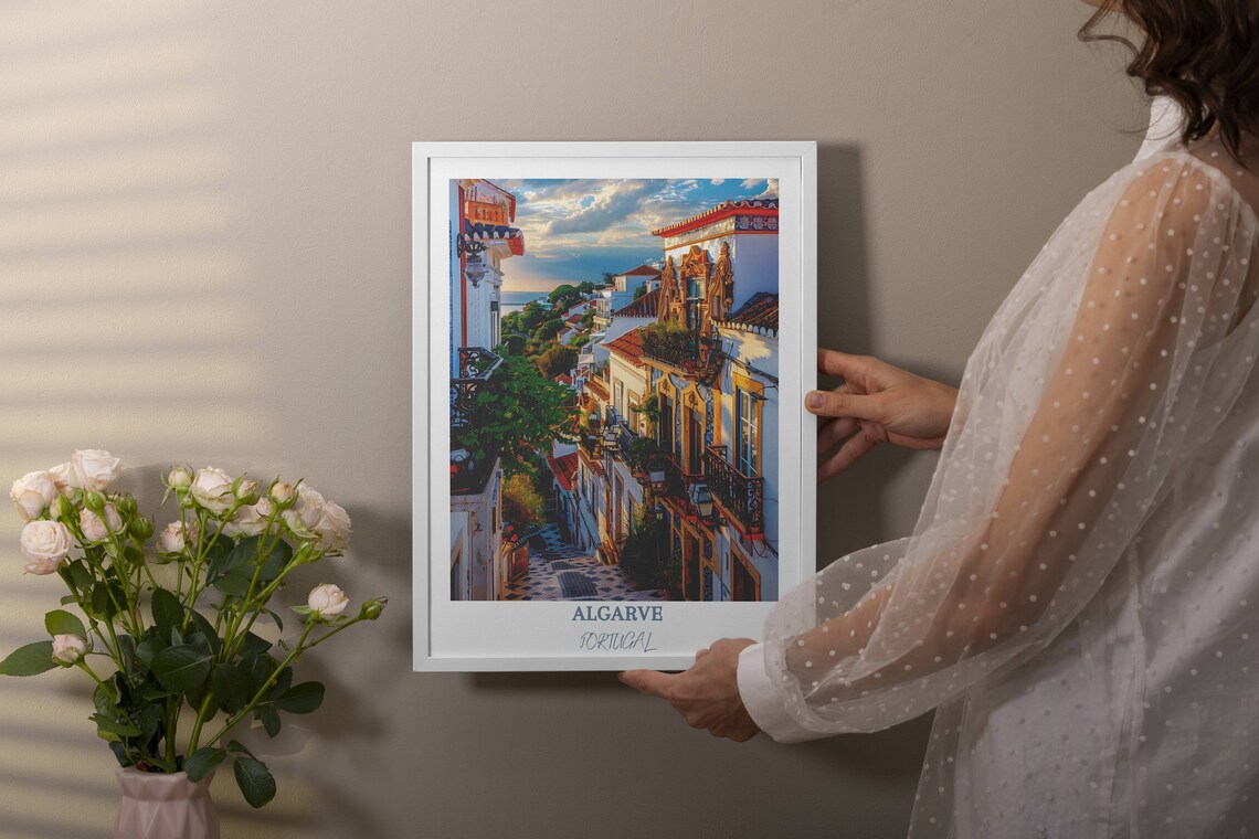 Algarve Portugal Faro Old Town Street Sunset Vintage Travel Poster - Image 4