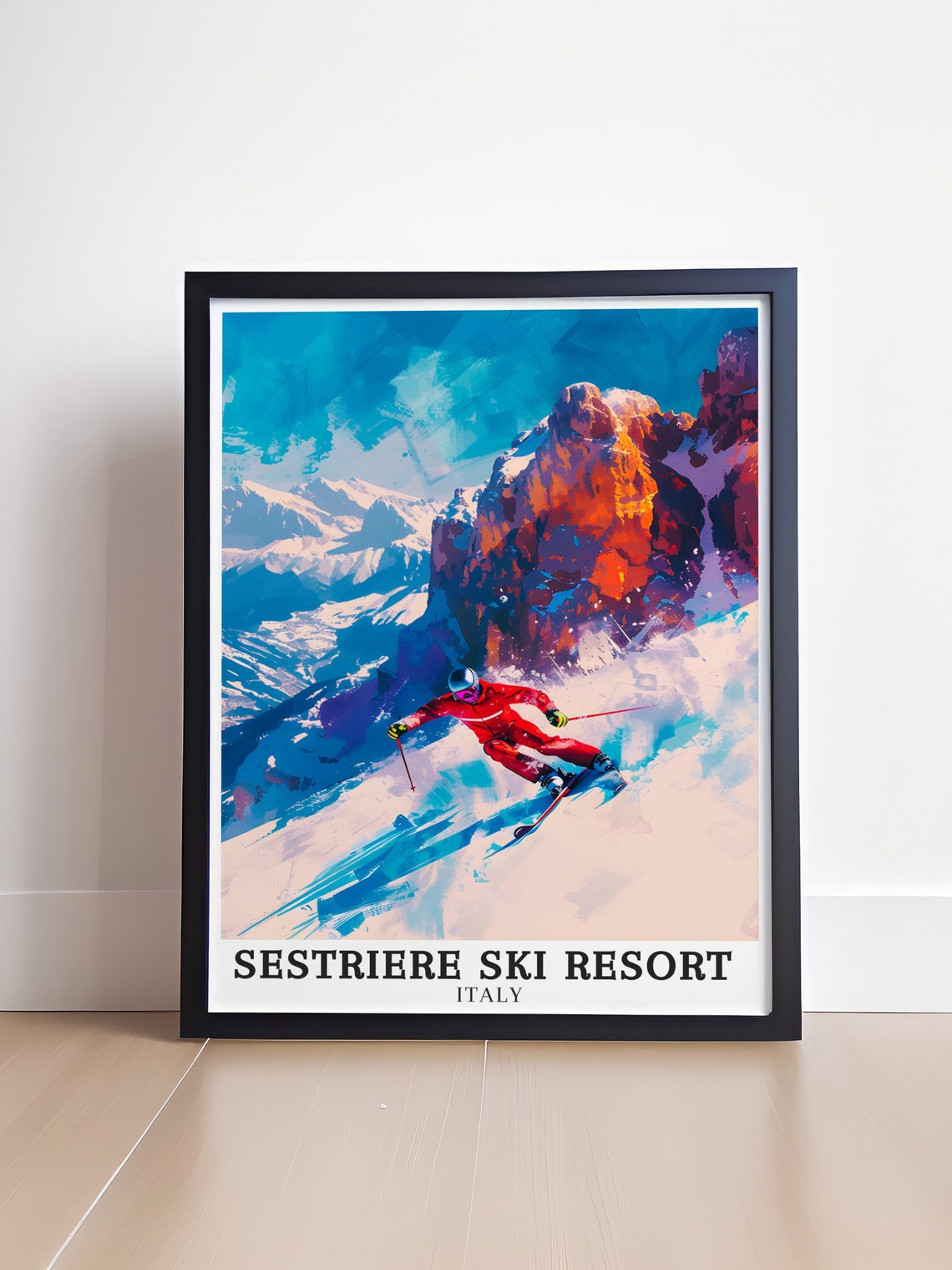 Sestriere Ski Resort Italy Red Racer Carving Powder Turn Poster - Image 4