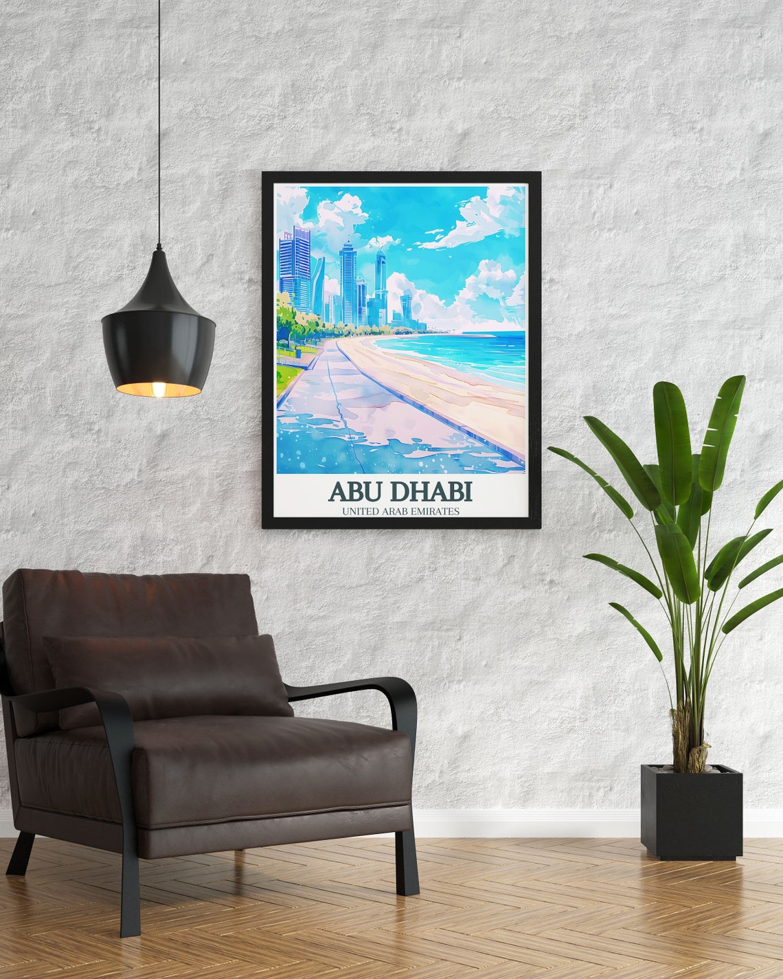 Abu Dhabi Corniche Beach With Modern Skyscrapers UAE Travel Poster - Image 2