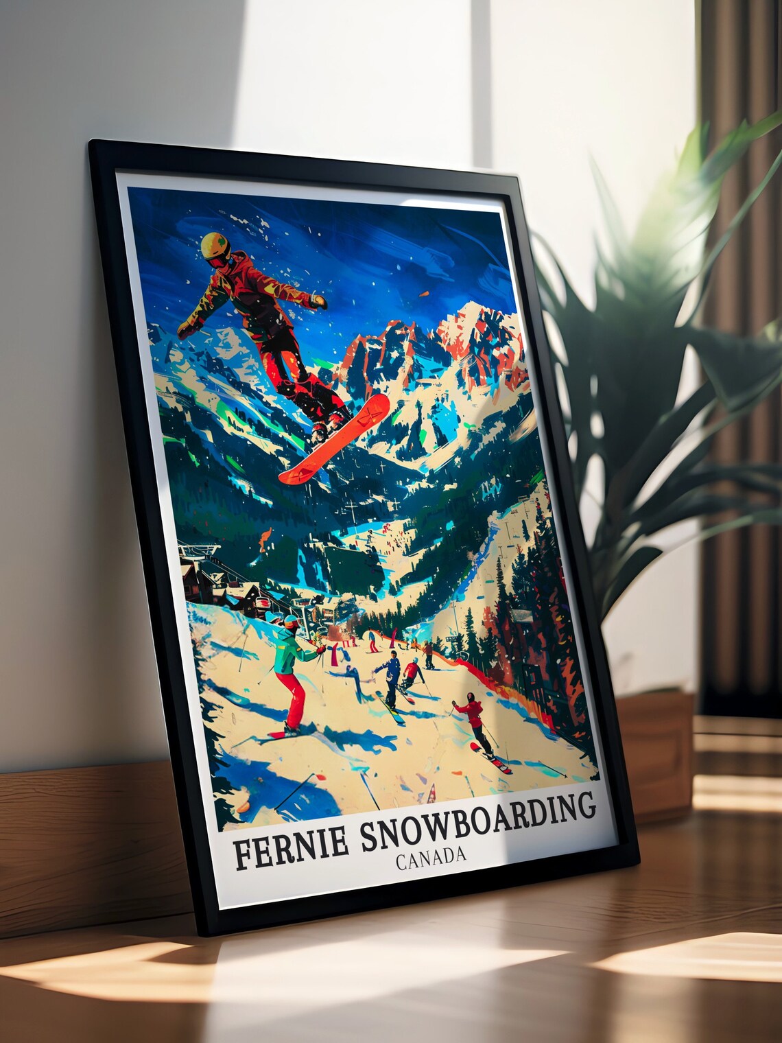 Fernie Snowboarding Canada Snowboarder Jump Colorful Art Poster - Image 2