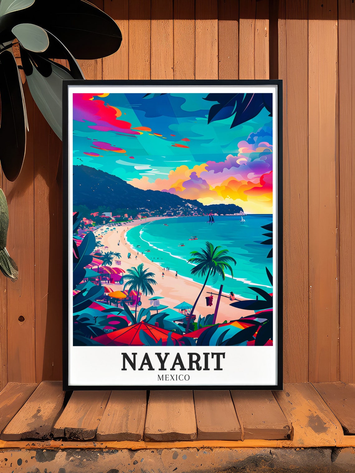 Nayarit San Pancho Beach Sunset Palms Vibrant Coastal Poster - Image 3