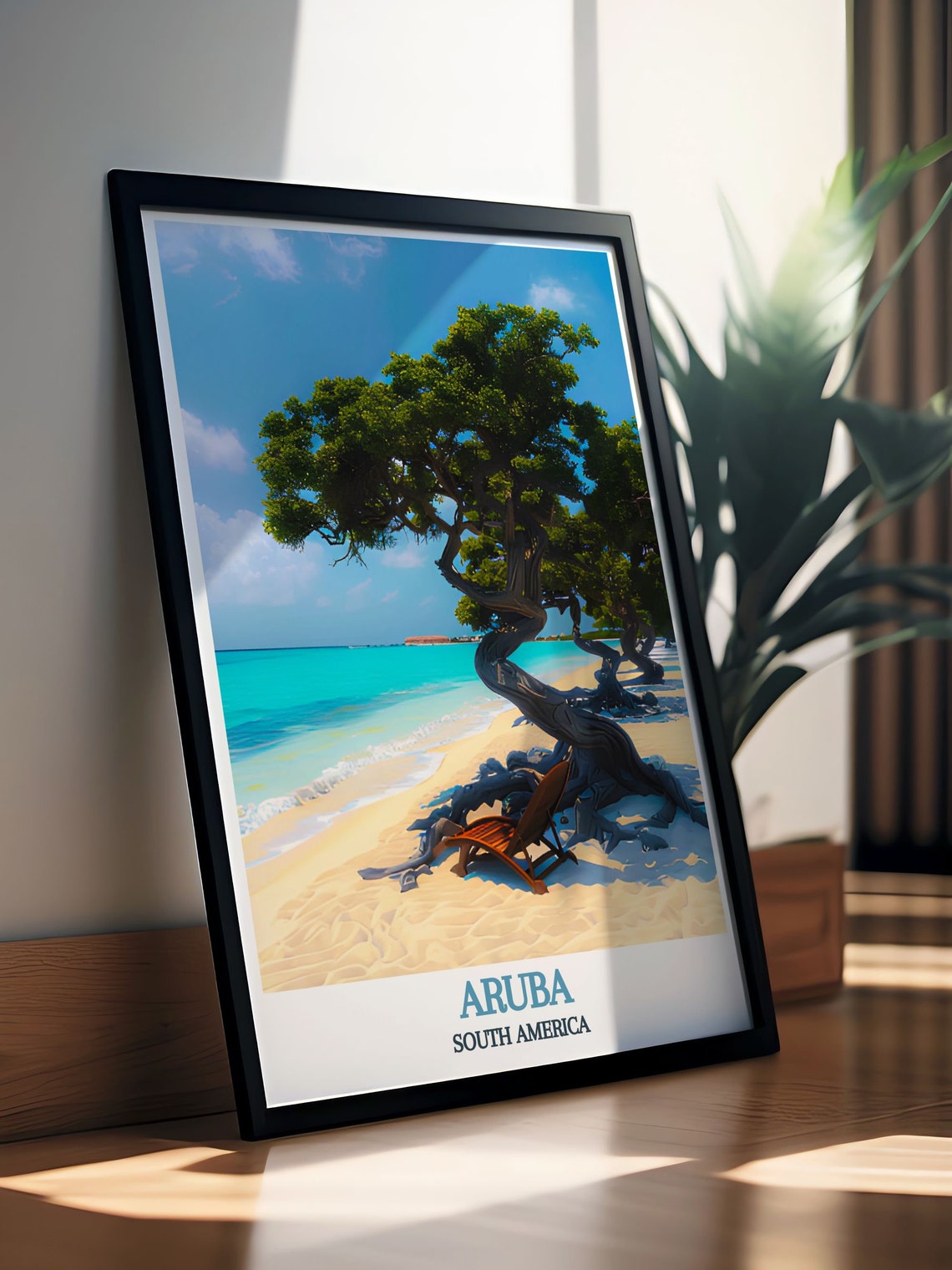 Aruba Eagle Beach Divi Divi Tree Lounge Chair Seaside Travel Poster - Image 2