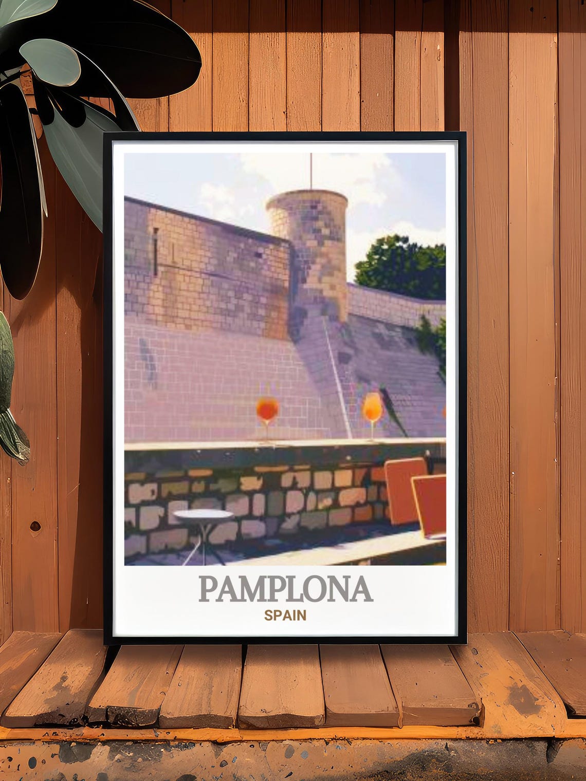 Pamplona Spain Historic Citadel Stone Walls Terrace View Poster - Image 3