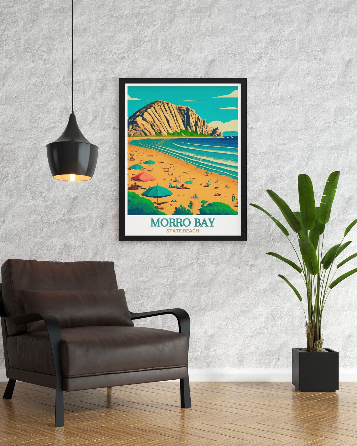 Morro Rock And Sandy Beach Morro Bay California Retro Travel Poster - Image 3