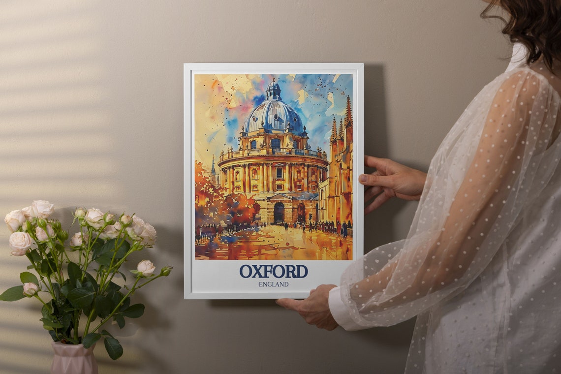 Oxford England Radcliffe Camera Golden Autumn Watercolor Poster - Image 3