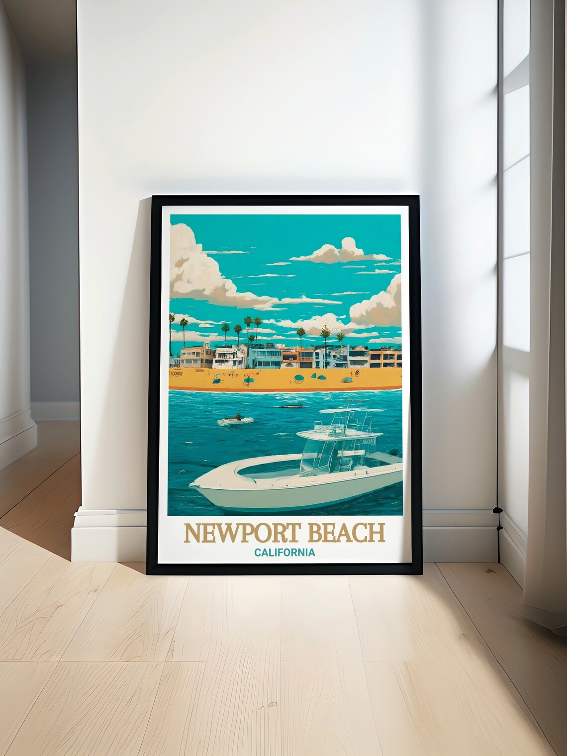 Newport Beach Balboa Island Harbor Boat California Travel Poster