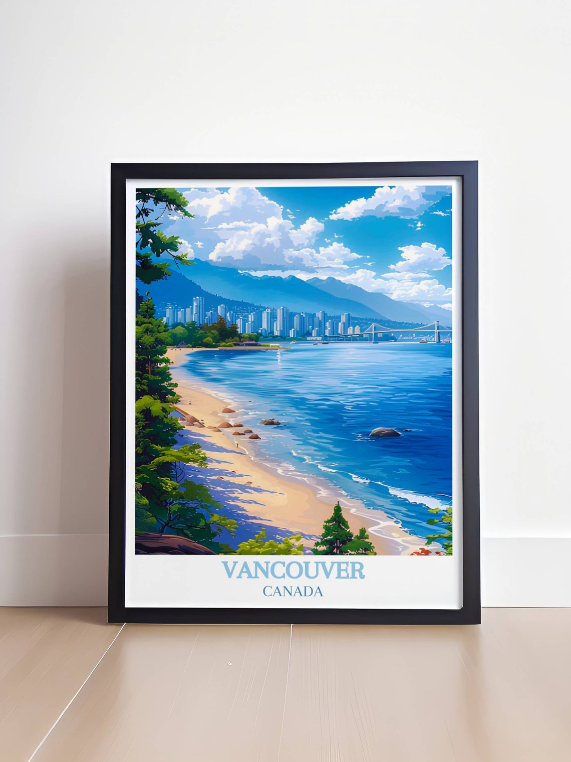 Vancouver Canada Beach Skyline Bridge Mountain Panorama Poster - Image 4