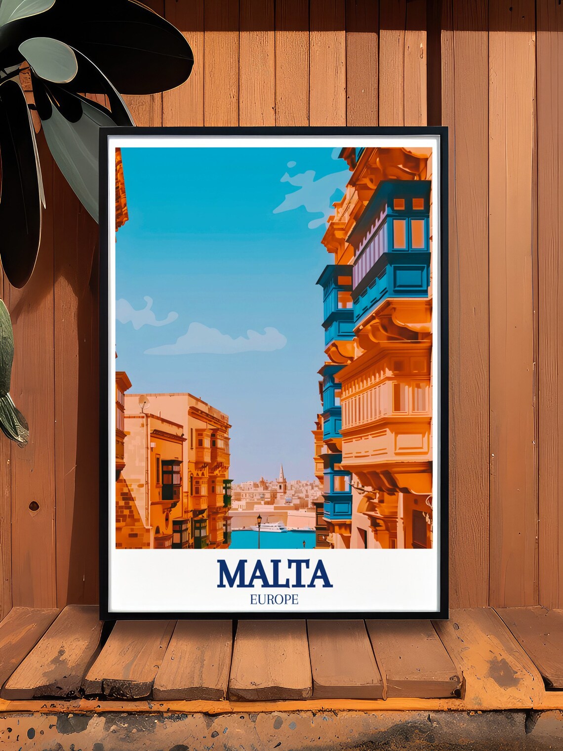 Malta Grand Harbour Colorful Wooden Balconies Street Travel Poster - Image 3