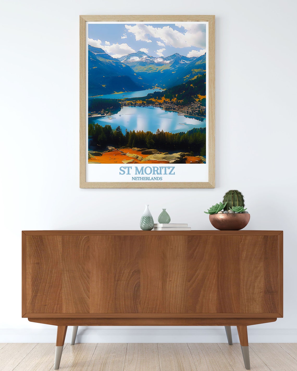 St Moritz Engadin Valley Alpine Lake Mountains Summer View Poster - Image 2