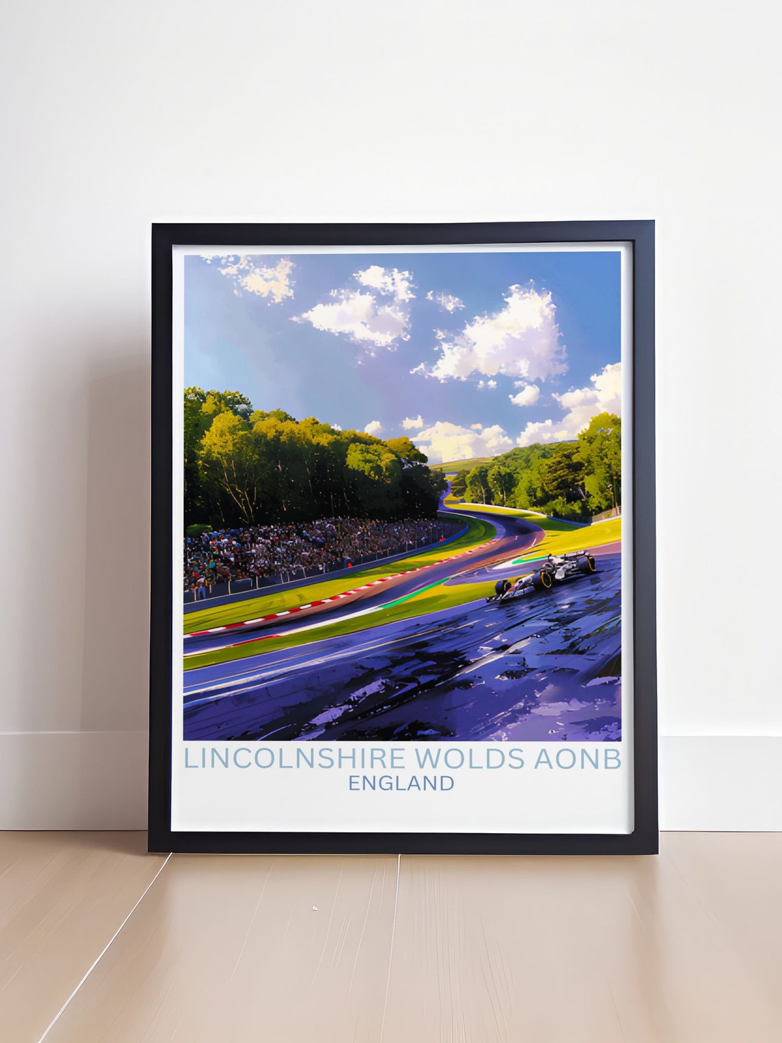 Open Wheel Race Car Cornering Past Crowded Grandstands Racing Poster - Image 4