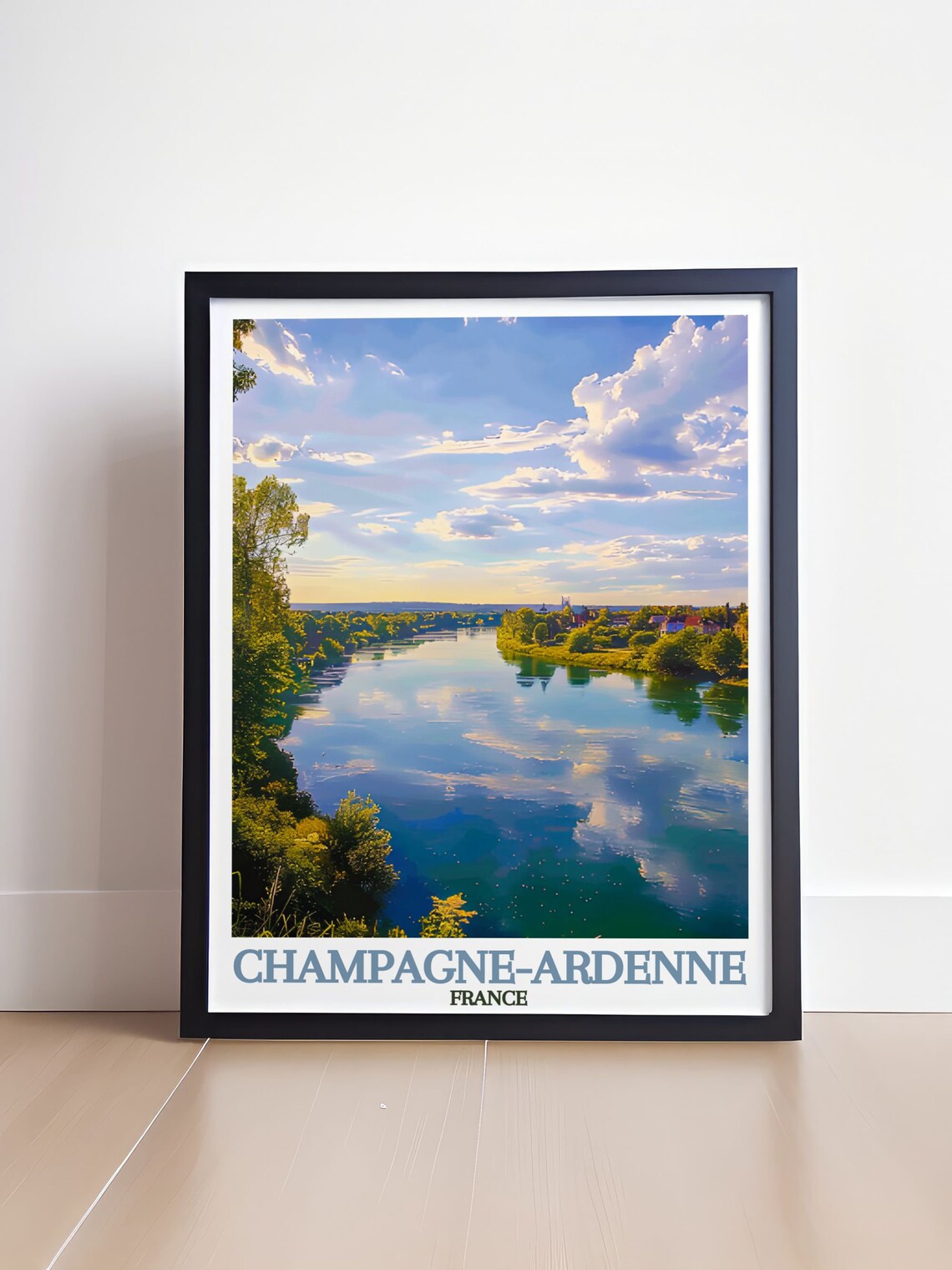 Champagne-Ardenne France Wide River Glowing at Golden Hour Poster - Image 4