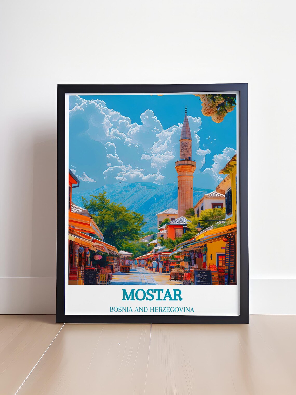 Mostar Old Bazaar Street Minaret Bosnia and Herzegovina Travel Poster - Image 4