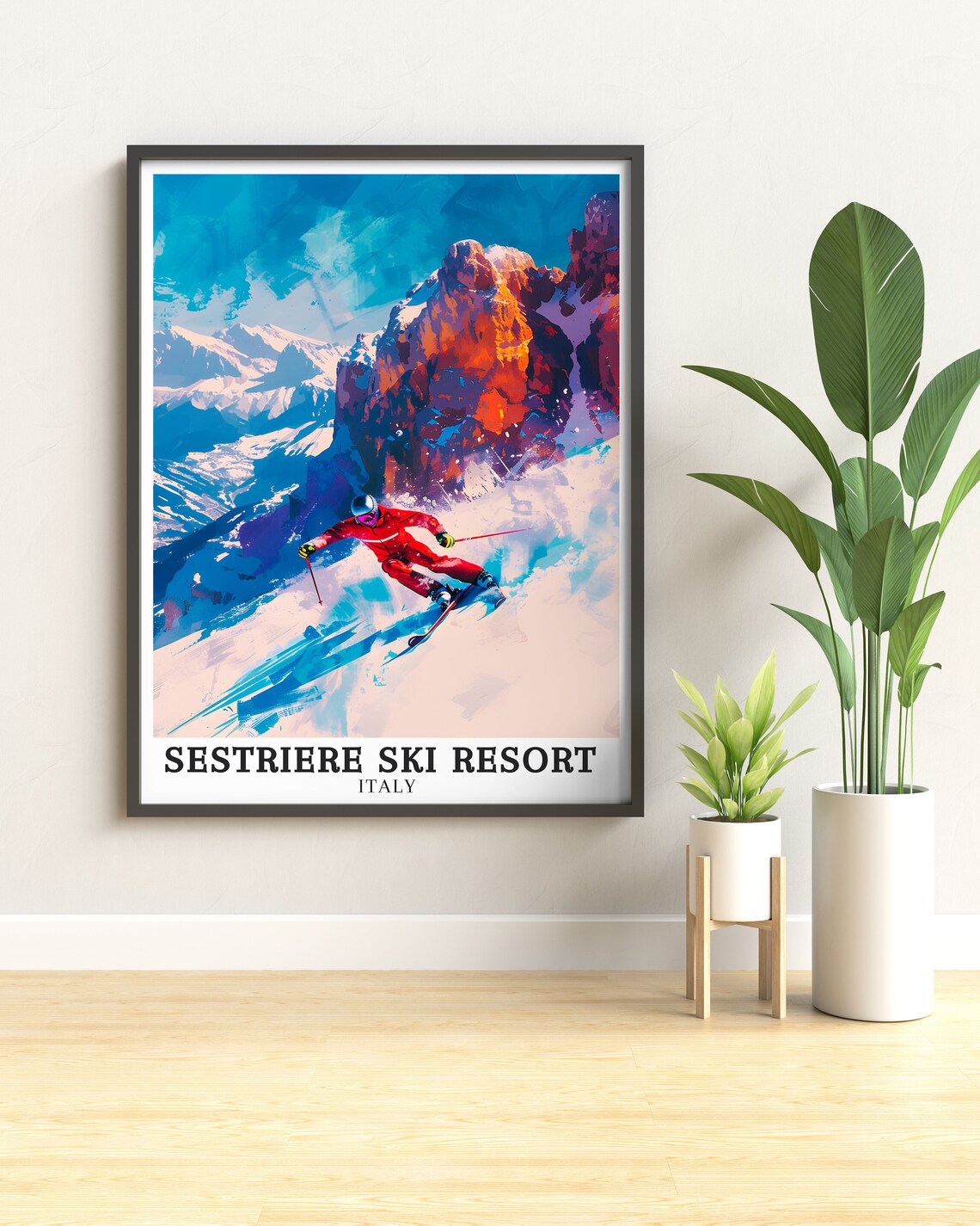 Sestriere Ski Resort Italy Red Racer Carving Powder Turn Poster - Image 2