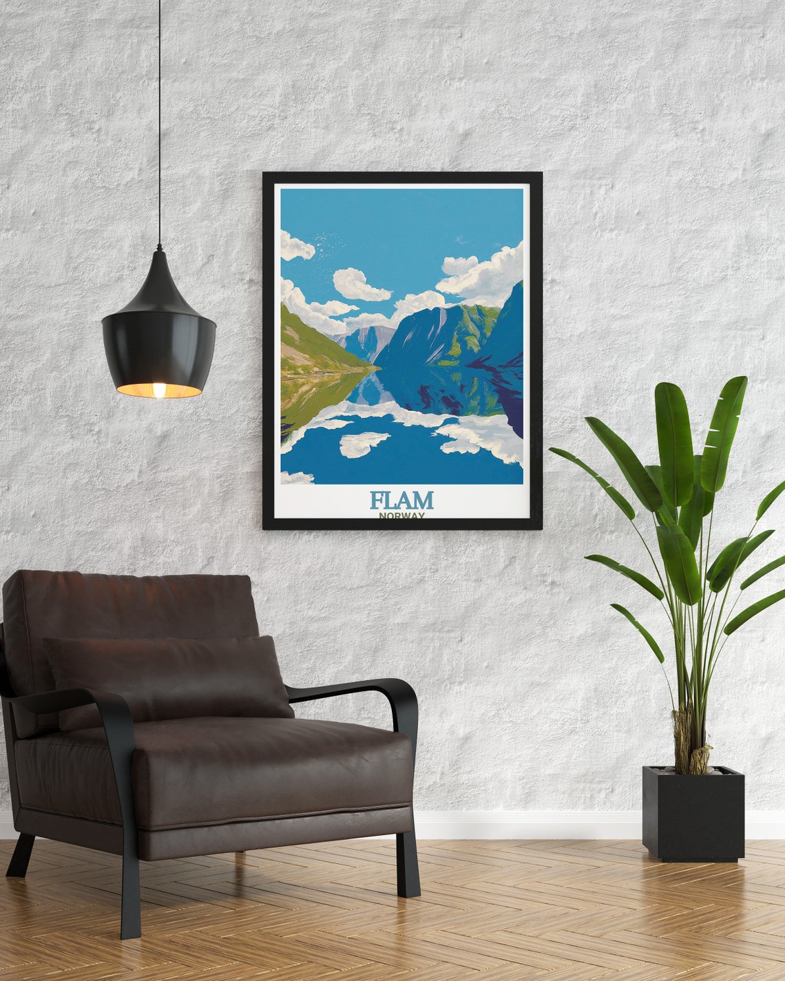 Flam Norwegian Fjord Mirror Reflection Blue Sky Travel Poster - Image 2