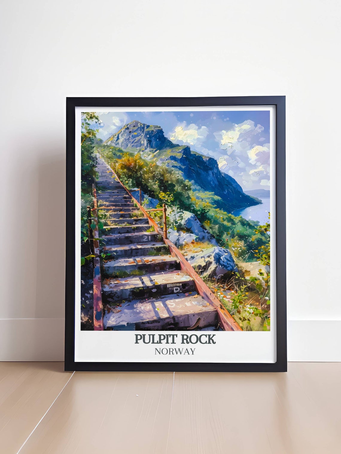 Pulpit Rock Norway Mountain Staircase Hiking Trail Climb Poster - Image 4
