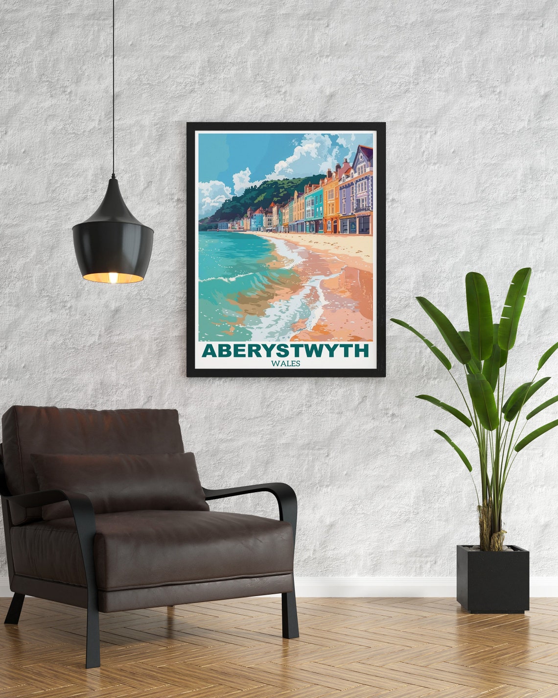 Aberystwyth Colorful Seafront Beach Wales Coastal Travel Poster - Image 3