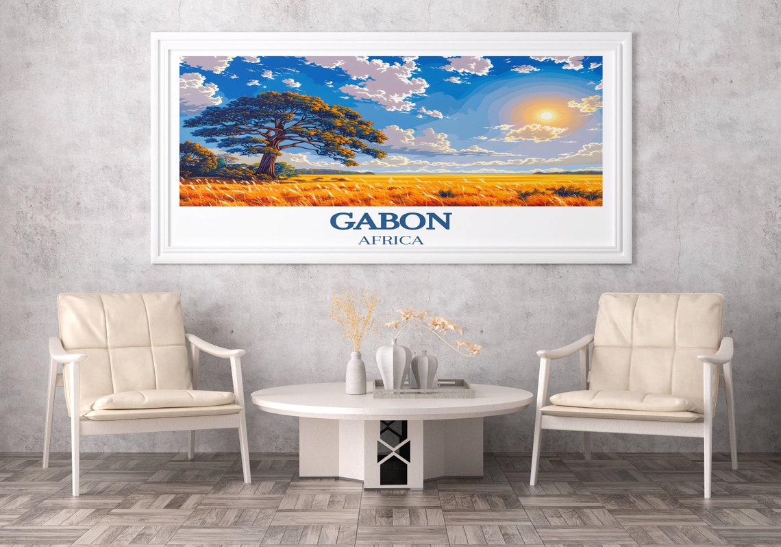Gabon Africa Baobab Tree Sun Golden Savanna Landscape Poster - Image 2