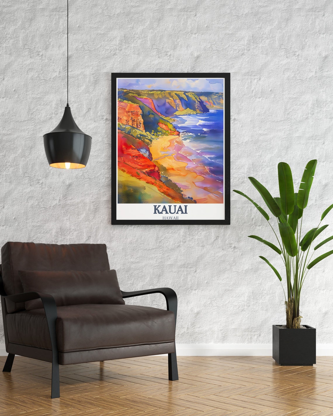 Kauai Hawaii Waimea Canyon Red Cliffs Coast Watercolor Poster - Image 2