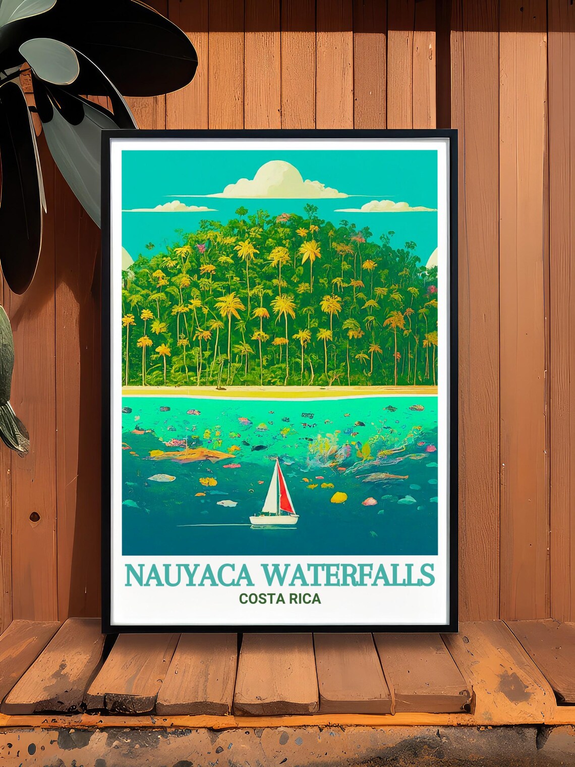 Nauyaca Waterfalls Costa Rica Tropical Palm Island Sail Poster - Image 3
