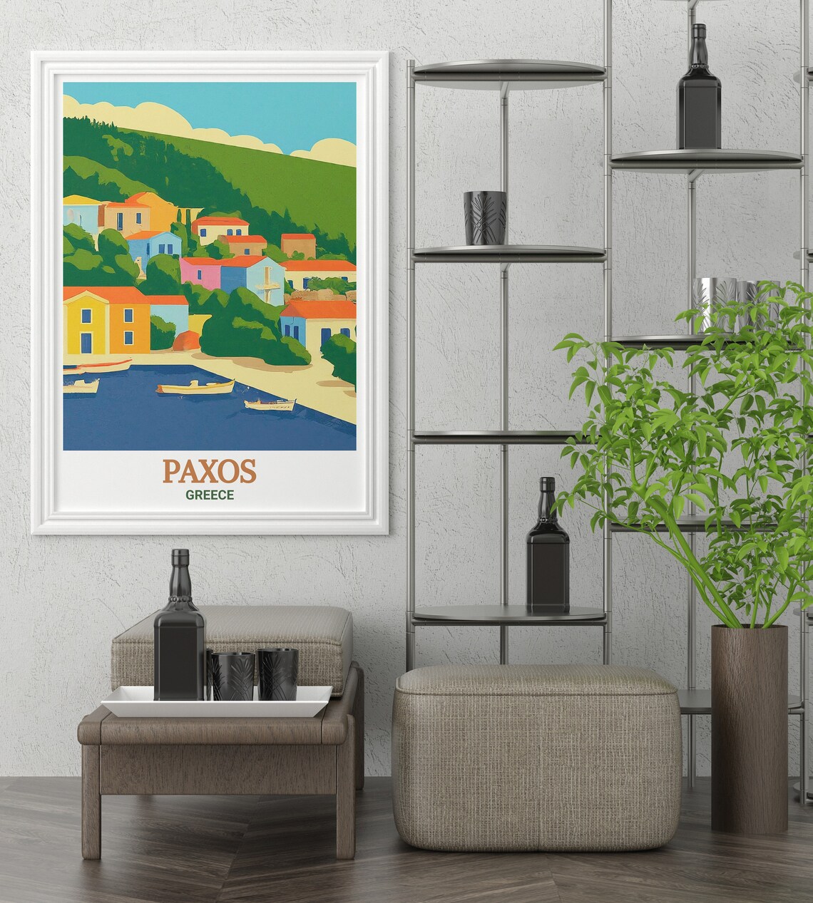 Paxos Greece Loggos Colorful Fishing Village Mediterranean Poster - Image 2