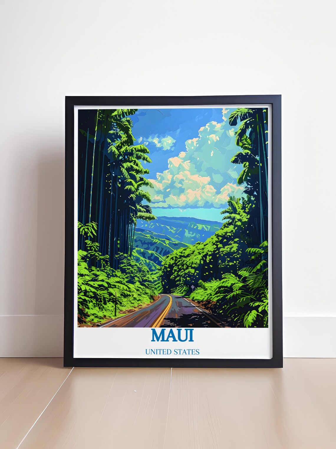 Maui Hawaii Jungle Road Scenic Winding Drive Retro Travel Poster - Image 4