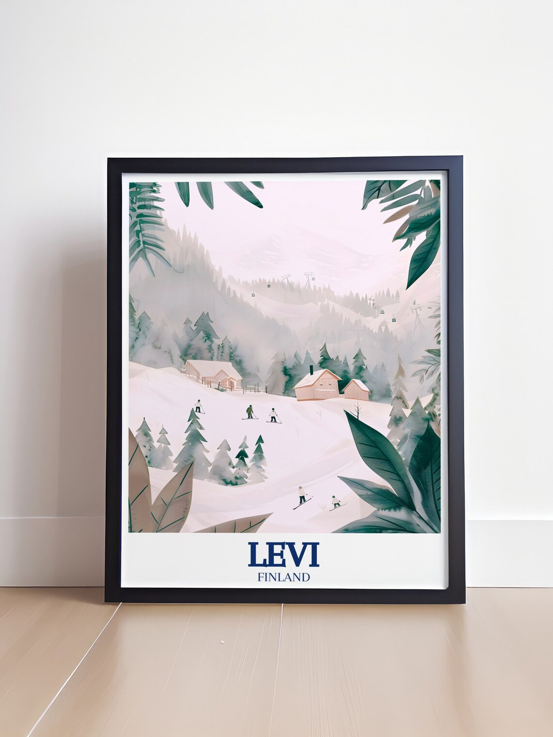 Dreamy Levi Finland Ski Resort Poster Pastel Watercolor Travel Art - Image 4