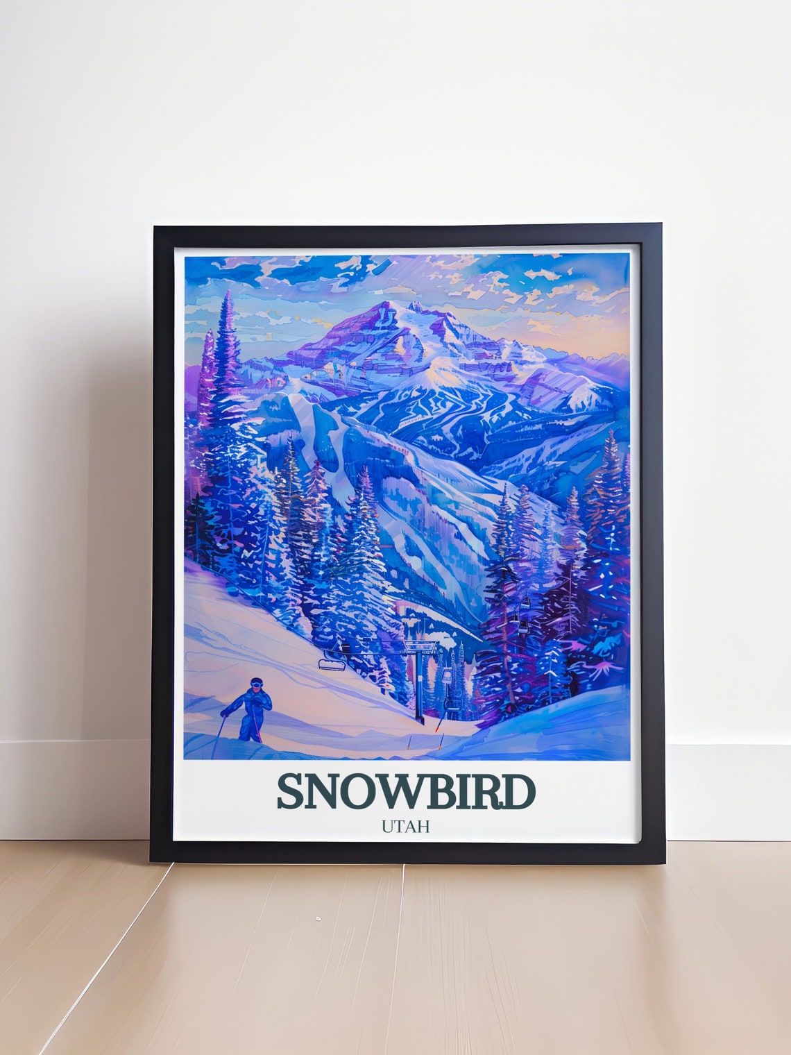 Snowbird Utah Winter Ski Slopes Purple Violet Dusk Scene Poster - Image 4