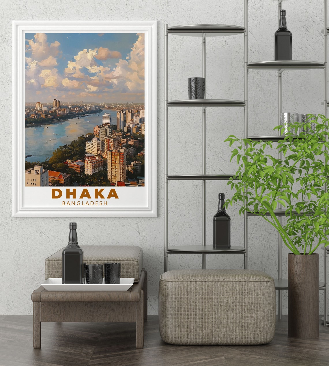 Dhaka Riverside Skyline Golden Hour Aerial Bangladesh City View Poster - Image 3