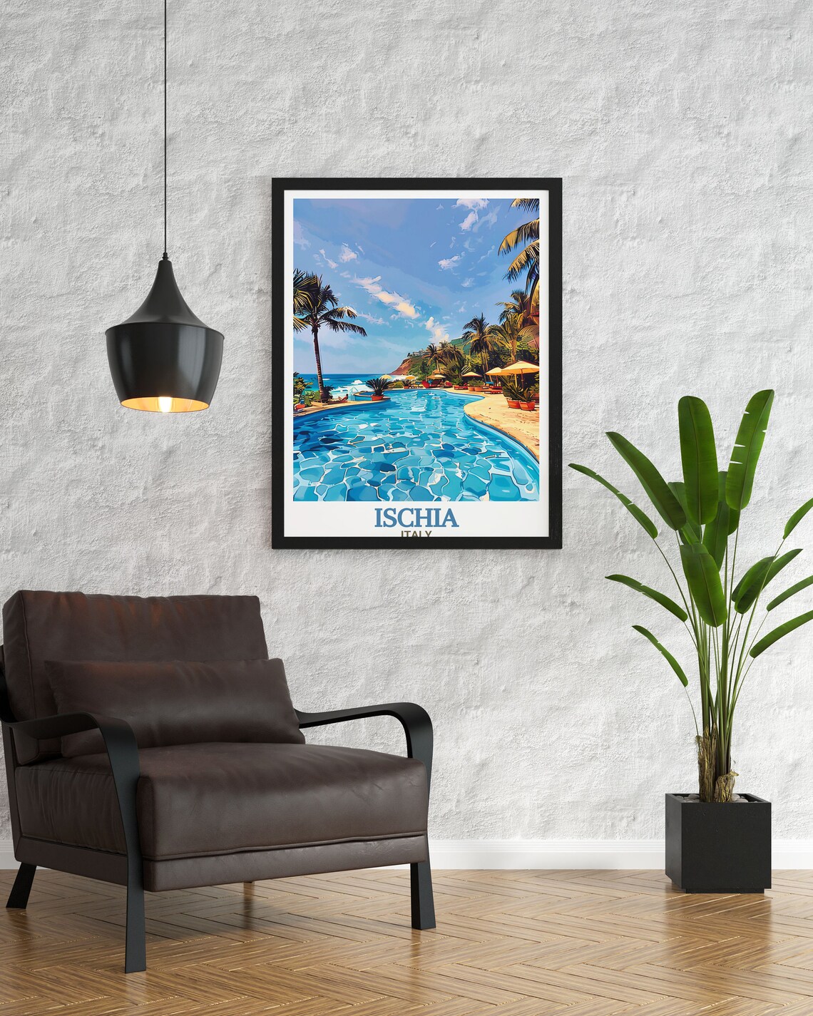 Ischia Italy Thermal Pool Palm Trees Tropical Resort Retreat Poster - Image 2